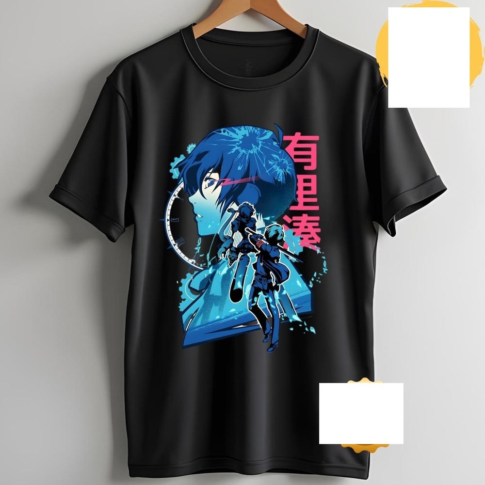 Persona 3 Anime Shirt Makoto Yuki Retro Graphic Shirt Black